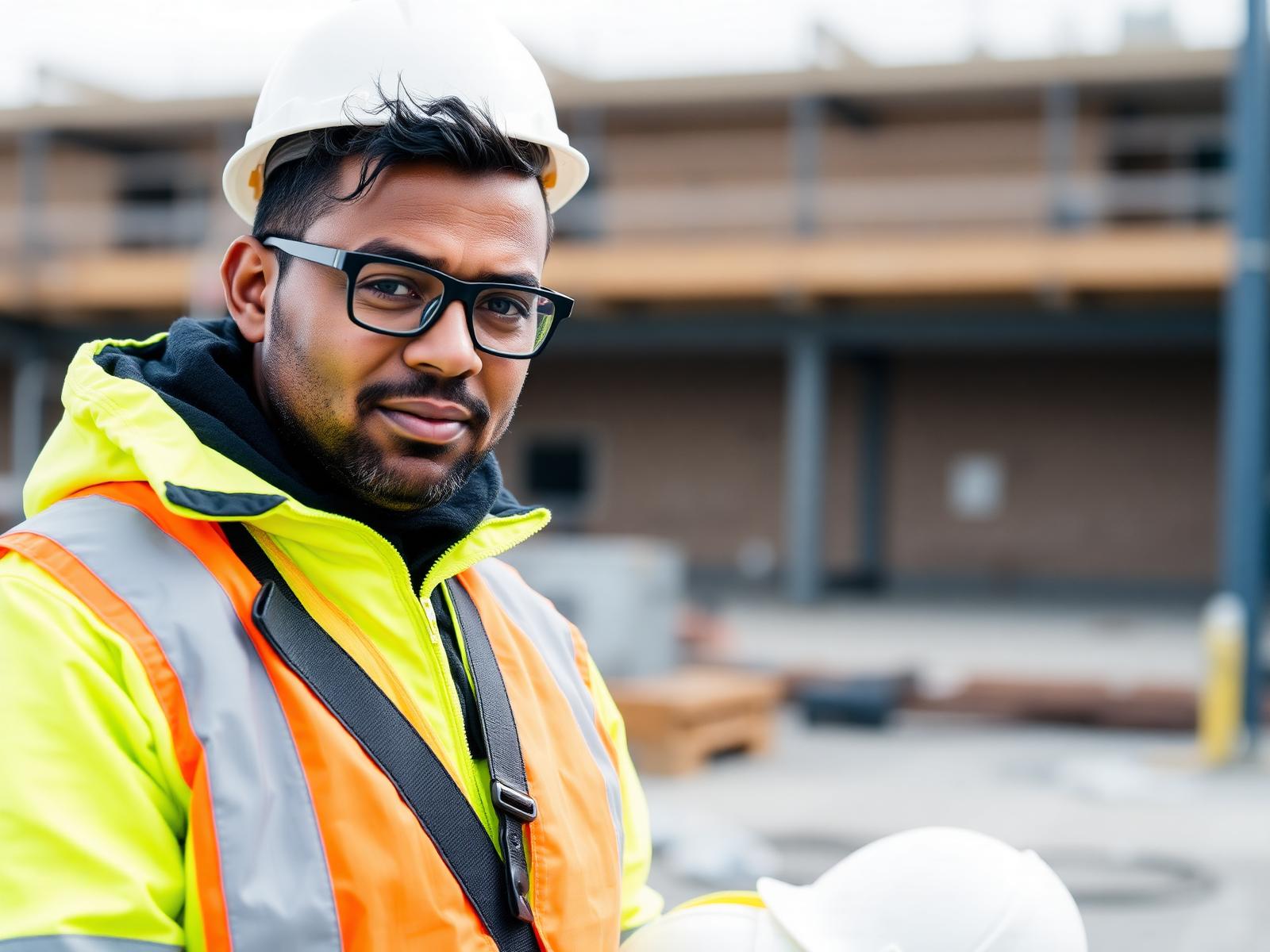 Travailleur de la construction au Québec portant des lunettes de prescription